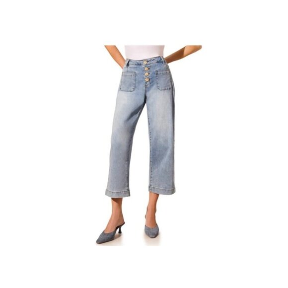 Tribal Denim - Tribal‎ Womens Wide Leg Jeans Audrey Comfort Stretch Crop Sanded Blue